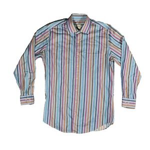 Peter Millar‎ Striped Button Up Shirt Size Medium Red Blue Brown